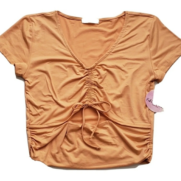 FULL CIRCLE TRENDS Front Drawstring Short Sleeve Top - Picture 2 of 5